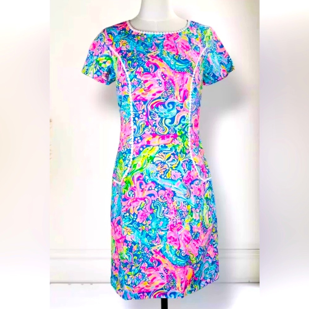 Lilly Pulitzer Coralynn Pop Up 60 Animals Dress Size 6 Colorful Sea Life Shift